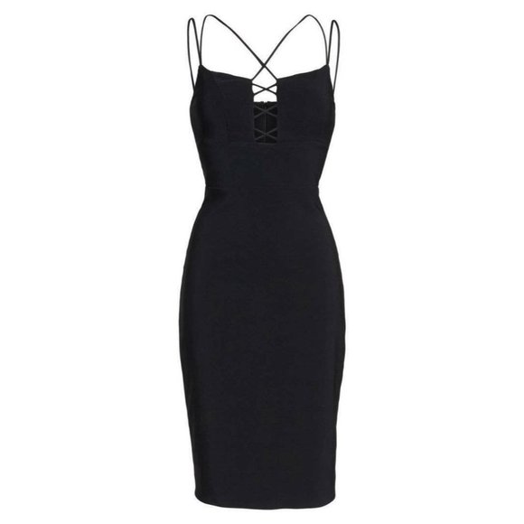 MARIA BIANCA NERO Daring Strappy Lace Front Dress Black 6 $268 NEW - Picture 5 of 8